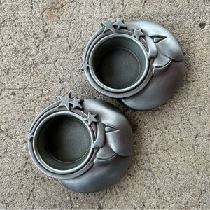 Set Of Two Celestial Candle Holder Metal Moon And Stars Witchy Decor